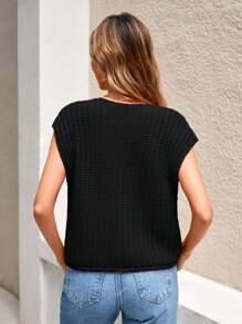 Áo vest len nữ dáng rộng, cài một hàng khuy, màu đen, thích hợp cho mùa Thu/Đông. - màu đen - Xem 8