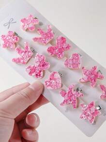 20 个/包 女婴可爱公主发夹 - 粉色亮片心形、花朵、皇冠、蝴蝶、星星、美人鱼鳞片设计，日常使用