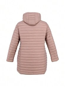 Casaco acolchoado casual chique de comprimento médio sem gola e elegante - Rosa - Ver 2