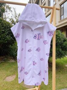 1pc Girls' Kids Extra Large Microfiber Highly Absorbent Hooded Beach Towel, Extra Long & Wide, Loose Fit, Zipper Design, Quick Dry, Windproof, Warm For Beach, Swimming, Mermaid Summer Wedding Home Bathroom Decor Beach Wear Back To School