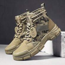 Men's Boots, High-Top Autumn/Winter, English Style Work Boots, American Retro Desert Motorcycle Outdoor Elevated Military Boots, Order 1 Size Up