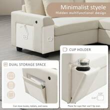 MERAX 128*67" U Shaped Sectional Sofa,6 Seat Chenille Couch Set With Oversized Ottoman,Hidden Armrest Storage And Cup Holders,USB Charging Ports,Wide Seat Sofa For Living Room,Apartment - 白色 - 查看 5