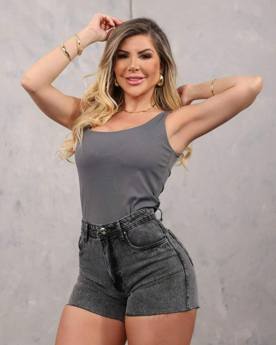 Short jeans preto curto cintura alta feminina skinny - Azul - Visão 1