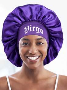 1pc Personalized Satin Wide-Brim Elastic Sleeping Cap With 12 Zodiac Patterns, Suitable For Curly And Straight Hair,Summer,Beach,Hat - Purple - View 18
