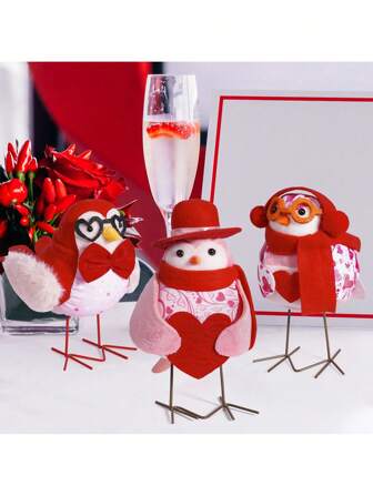 1 件情人节小鸟装饰小巧可爱心形桌面装饰摆件适合作为情人节婚礼和周年纪念派对的装饰道具