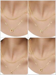 Stainless Steel Double Choker Necklace With English Letters Pendant 18k Gold Plated - Gold - View 2