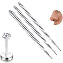 3-4pcs 14G/16G/18G/20G Piercing Taper Insertion Tool Piercing Threader Tool For Threaded Push In Threadless Labret Tragus Helix Conch Piercing Jewelry Cartilage Earring Lip Nose Studs Piercing Changing Stretching Kit Assistant Tool - Silvery - View 6
