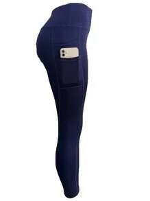 High Waist Yoga Pants With 4 Side Pockets, Tummy Control Workout Running Yoga Leggings For Women - Navy Blue - View 6