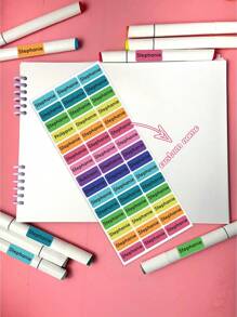 60/120/180/240pcs-Custom Solid Color Name Stickers, Waterproof, Personalized Name Stickers, Multi-Purpose Office Supplies, School Supplies, Home Supplies, Back To School Gifts, Student School Office Stationery