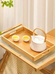 1pc Bamboo Wooden Serving Tray, Breakfast Tray With Handles Bed Tray For Breakfast Dinner, Eating Trays For Living Room,Kitchen,Christmas Gift