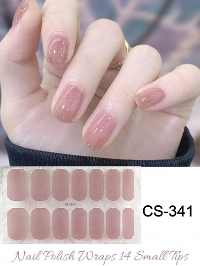 شبشب الأظافر الجلية شبه المشفّرة ورقة واحدة 14 غرشة أظافر طويلة إضافية، أشرطة طلاء الأظافر اللامع بتشطيب جيلي لون وردي