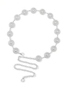 1 件女士腰链，银色雕花金属腰带，适合连衣裙、身体首饰配饰 - 銀色 - 查看 3