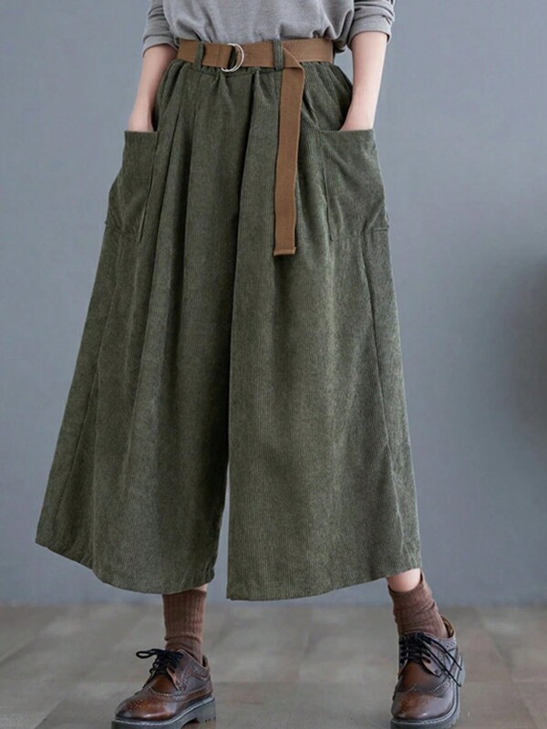 Women's Solid Color Pocket Wide Leg Loose Casual Pants
