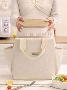 1pc 12L Lunch Bag For Women Men,Student, Corduroy Lunch Bag,Leakproof Insulated Soft Large Lunch Cooler Bag - Reusable Lunch Box For Office Work School Picnic Beach School Organizer Bags Teacher Storage Bags Classroom Bags Classroom Organizer Bags