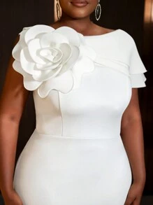 女式白色复活节新娘送礼会春季连衣裙 3D 花卉优雅派对装大码生日婚礼、鸡尾酒会