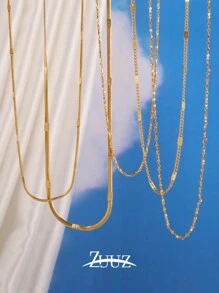 1pc Fashion Stainless Steel Minimalist Chain Necklace For Women Width Clavicle Chain Chokers Jewelry For Daily Decoration - Chain Necklace - View 9