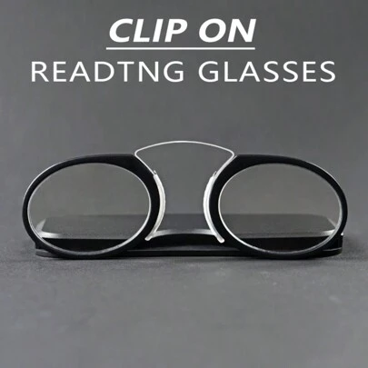 Clip-On läsglasögon, inga hörsnäckor, klara linser, fickstorlek, nödvändig för läsning, kan fästas på telefoner, unisex