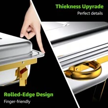Chafing Dish Buffet Set, 8 Qt 3 Pack, Stainless Steel Chafer, Rectangle Silver & Gold Catering Warmer Server W/Lid Food Pan Folding Stand Fuel Tray Holder Party - 1* Silver 1/3 + 2* Gold Full - View 3