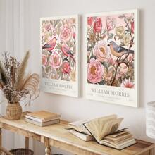 Set Of 2, William Morris Pink Art Print, Gallery Wall Art, Exhibition Poster, Large Wall Art, Peony, Floral Botanical Wall Art, Canvas Poster, Decor For Home- Bed Room, Hallway Decoration , Bathroom Gifts Birthday Graduation