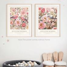 Set Of 2, William Morris Pink Art Print, Gallery Wall Art, Exhibition Poster, Large Wall Art, Peony, Floral Botanical Wall Art, Canvas Poster, Decor For Home- Bed Room, Hallway Decoration , Bathroom Gifts Birthday Graduation