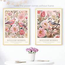 Set Of 2, William Morris Pink Art Print, Gallery Wall Art, Exhibition Poster, Large Wall Art, Peony, Floral Botanical Wall Art, Canvas Poster, Decor For Home- Bed Room, Hallway Decoration , Bathroom Gifts Birthday Graduation
