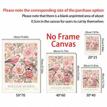 Set Of 2, William Morris Pink Art Print, Gallery Wall Art, Exhibition Poster, Large Wall Art, Peony, Floral Botanical Wall Art, Canvas Poster, Decor For Home- Bed Room, Hallway Decoration , Bathroom Gifts Birthday Graduation