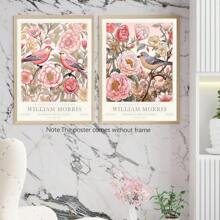 Set Of 2, William Morris Pink Art Print, Gallery Wall Art, Exhibition Poster, Large Wall Art, Peony, Floral Botanical Wall Art, Canvas Poster, Decor For Home- Bed Room, Hallway Decoration , Bathroom Gifts Birthday Graduation