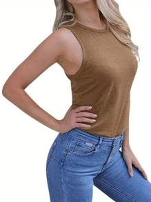 Women Solid Color Tank Tops Crew Neck Sleeveless Casual Vests Summer Fashion Tops Streetwear