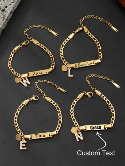 1PC Fashionable Lightweight Heart & 26 Letter Stainless Steel Inlay Rhinestone Adjustable Bracelet, Perfect Small Gift For Girls Or Boysback To School Winter Gift Ideas Boy Girl Valentine's Day Multi-Functional,Ornamental,Engraved Exquisite,Stylish,Baby Fashion,Tidy,Colorful,Modern,Cute Kawaii Adorable Custom,Unique Treasurefinds,Baby Gifts,Cutebaby,Toddler Fashion Ideal Gifts For Him Family,Friends,Daughter,Son,Her For Children's Day,Customized Kids Fashion Jewelry,Warm Ambience