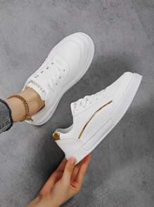 Zapatillas de vacaciones de moda para mujer, zapatos blancos casuales y ligeros, ropa deportiva cómoda y versátil - Blanco - Ver 16