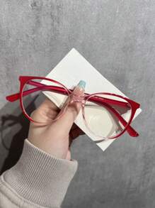 1 chiếc kính mắt mèo không cần đơn thuốc thời trang nữ gọng tròn màu chuyển sắc, gọng kính không cần nguồn cổ điển, đa năng và - Trong sáng - Xem 2
