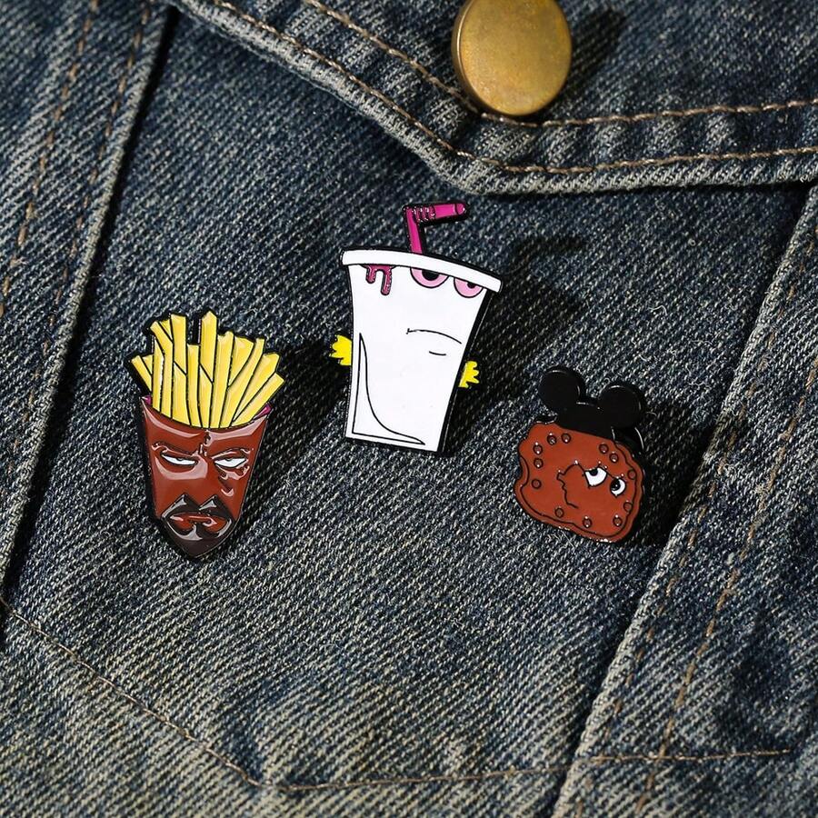 3 件套趣味苏打水、炸薯条金属徽章胸针卡通食物别针衣服配饰别针衣服包饰学校办公室配饰衬衫夹克珠宝圣诞节万圣节衣服别针可爱教师礼物服装配饰包饰 - 彩色 - 查看 1