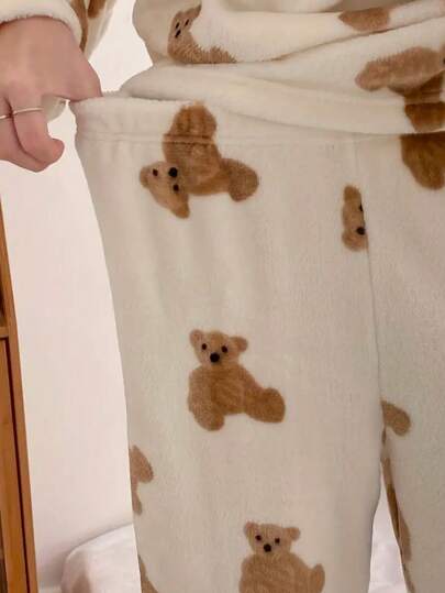 Sleepwear Set, Flannel Fluffy Pajama Set Schattige Bear Print, able Sleepwear, Two Pieces Fall Clothes, Cozy view 6