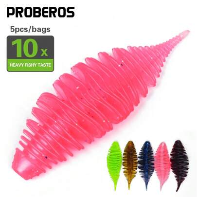 PRO BEROS PROBEROS 5PCS Thread Worm Artificial Bionic Soft Fishing Lure - Artificial Bait With Silicone Wobbler Design, Lifelike Swimming Action, Bellows Gill Worm Silicone Baits With Soft Rubber Body For Bass Fishing