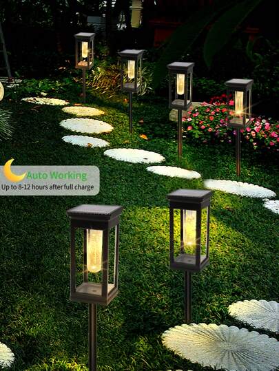 1/2/4PCS Solar Pathway Lights Outdoor Courtyard Lawn Light Path Light, Rectangular Black ABS Waterproof Material Transparent Shell Warm Light Single Tungsten Lamp,Bright Solar Path Lights Outside Waterproof, Solar Walkway Lights Solar Powered Landscape Lights For Driveway Lawn Patio Sidewalk Yard (Warm Light)