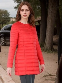 Women's Casual Versatile Lightweight Quilted Down Jacket, Autumn/Winter - Red - View 3