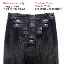 220g Set de 8 extensiones de cabello humano real con clip - Negro natural - Disponible de 10 a 28 pulgadas - Adecuado para toda la cabeza, mujeres - Duradero y de larga duración - Natural Black - Ver 5