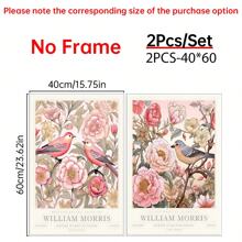 Set Of 2, William Morris Pink Art Print, Gallery Wall Art, Exhibition Poster, Large Wall Art, Peony, Floral Botanical Wall Art, Canvas Poster, Decor For Home- Bed Room, Hallway Decoration , Bathroom Gifts Birthday Graduation