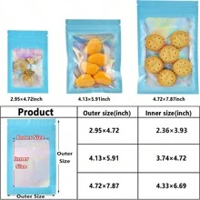 100-Pack Holographic Resealable Bag Zipper Food Storage Aluminium Foil Mylar Smell Bag Plastic Flat Packaging Pouch For Party Favor Food Candy Jewelry Lip Gloss - 水鴨藍 - 查看 3