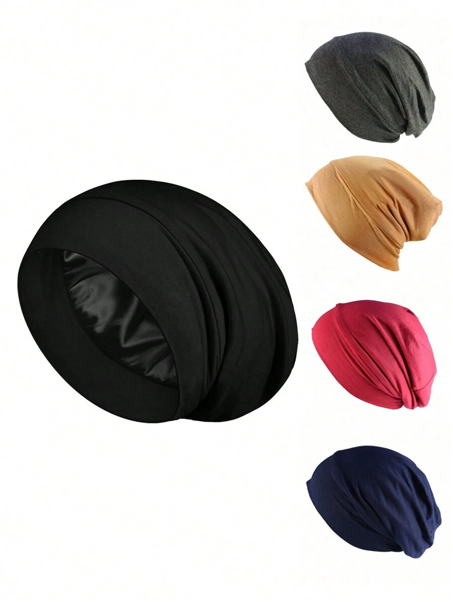 1 chiếc mũ trùm đầu ngủ bằng vải satin mềm mại dành cho nam nữ tóc xoăn và tóc tết, trùm đầu suốt đêm kèm khăn trùm đầu - A - Xem 1
