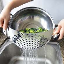 2Pcs Pot Strainer Set Stainless Steel Pasta Colander With Handle Heat Resistance Food Strainer Multipurpose Veggies Drainer For Kitchen Pots Pans Bowls