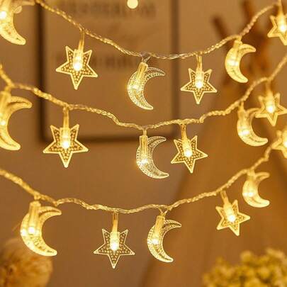 1 pieza de Lámpara decorativa con diseño de estrellas y luna, de color cálido y con alimentación a batería, para fiestas, cumpleaños, bodas, decoración de habitaciones