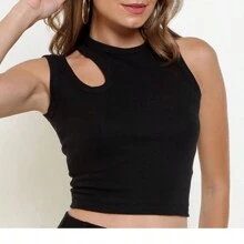 Cropped Feminino Duas Alças Assymetrical Canelado