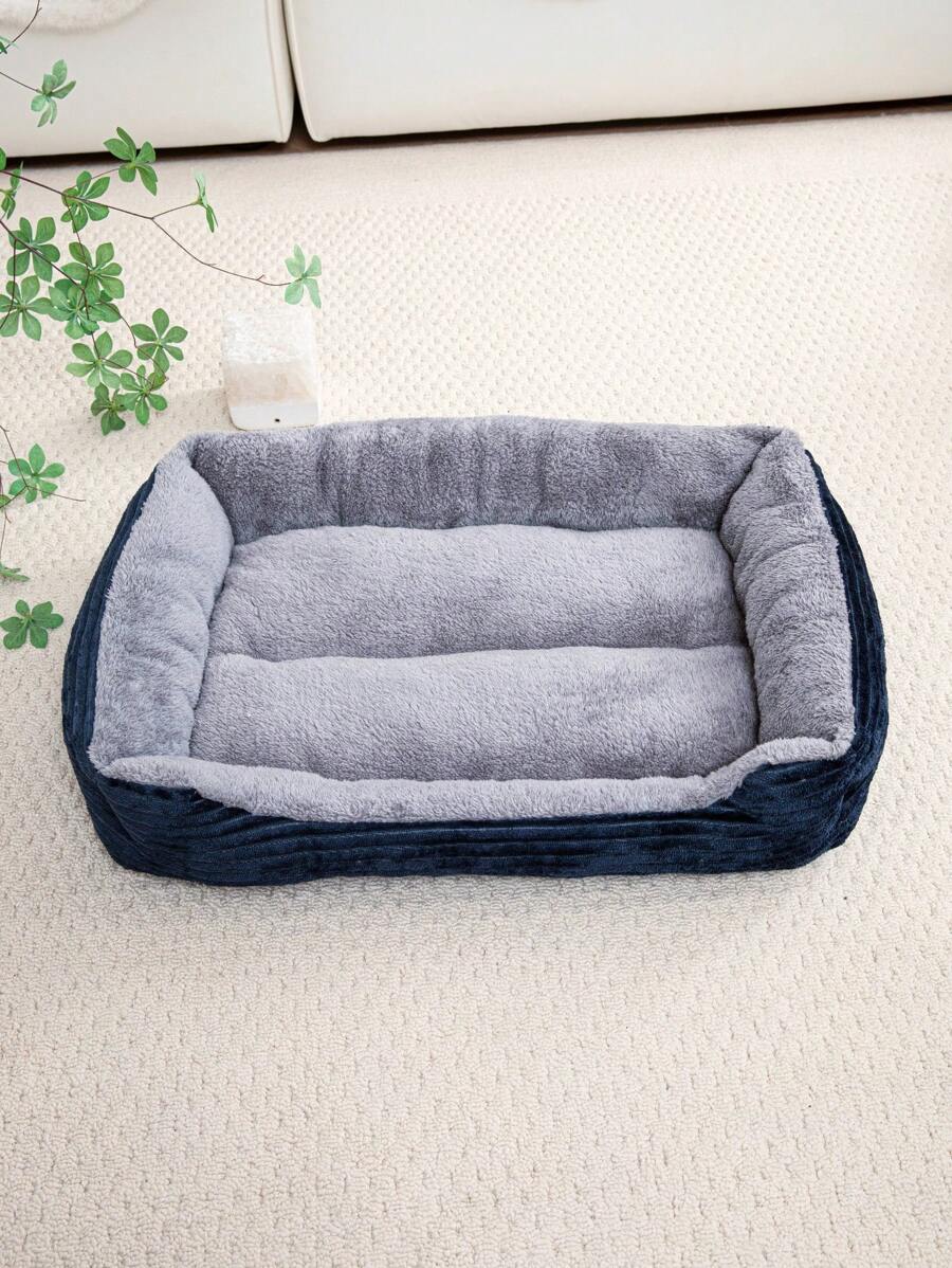 1 件长方形毛绒加厚狗床，适合大中小型猫狗，四季室内睡觉宠物窝垫 - 藏蓝色 - 查看 1