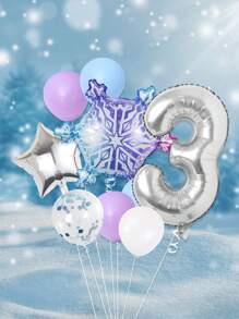 9pcs/Set Birthday Party Decorations, Frozen Theme - Frozen Balloons, 0-9 Number 32" Silver Foil Balloons, 18" Silver Star Balloons, Giant Gradient Snowflake Balloons, Winter Theme Party Decorations - Snowflake Party Decor - Multicolor - View 6