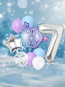 9pcs/Set Birthday Party Decorations, Frozen Theme - Frozen Balloons, 0-9 Number 32" Silver Foil Balloons, 18" Silver Star Balloons, Giant Gradient Snowflake Balloons, Winter Theme Party Decorations - Snowflake Party Decor - Multicolor - View 10
