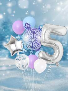 9pcs/Set Birthday Party Decorations, Frozen Theme - Frozen Balloons, 0-9 Number 32" Silver Foil Balloons, 18" Silver Star Balloons, Giant Gradient Snowflake Balloons, Winter Theme Party Decorations - Snowflake Party Decor - Multicolor - View 8
