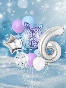 9pcs/Set Birthday Party Decorations, Frozen Theme - Frozen Balloons, 0-9 Number 32" Silver Foil Balloons, 18" Silver Star Balloons, Giant Gradient Snowflake Balloons, Winter Theme Party Decorations - Snowflake Party Decor - Multicolor - View 9