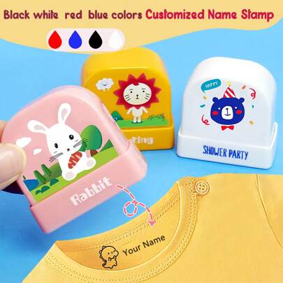 Sello personalizado con nombre DIY, sello de nombre grabado a medida impermeable y resistente al desteñido, sellos de dibujos animados DIY personalizados con sello de autotintado para papelería personalizada, ropa, multifuncional, reusable, colorido, adorable, regalo único ideal