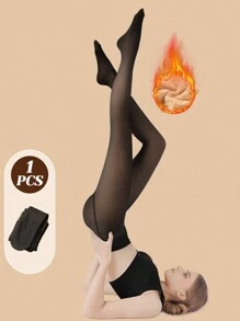 Fleece Lined Tights Sheer Women - 220g Fake Translucent Warm Pantyhose Leggings Sheer Thick Fleece Tights Winter - 黑色 - 查看 1